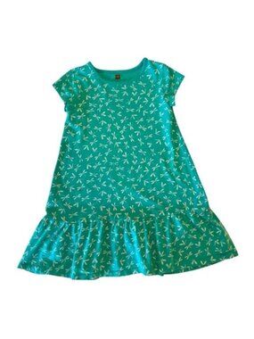 Tea Collection | Little Girl Green & White Dragon Fly Print Dress Size 6
